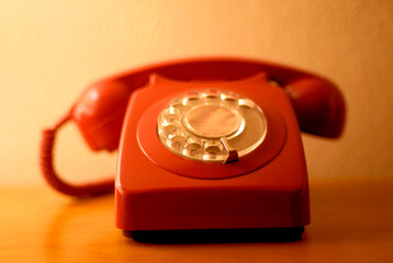 Retro red telephone from the 1960s, 1970s or 1980s 