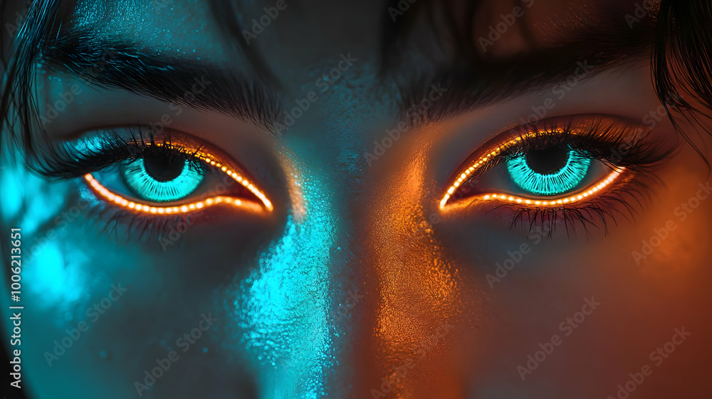 Canvas Prints Neon Eyes: A Close-Up View of Futuristic Makeup