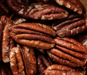 Close up view showing texture of shelled pecans