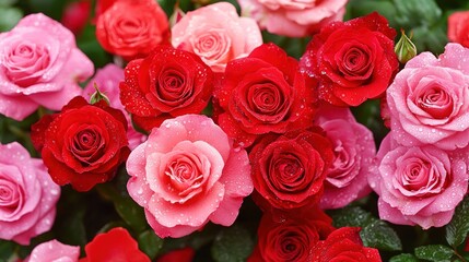 Vibrant Roses with Dewdrops in Full Bloom