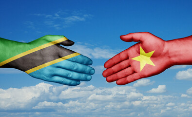 Vietnam and Tanzania country handshaking with flags, consensus concept international co-operation illustration