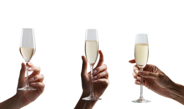 Champagne Toast: Three Hands Raising Glasses in Celebration