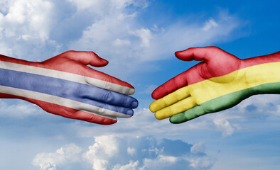 Bolivia and Thailand country handshaking with flags, consensus concept international co-operation illustration