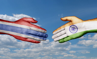 India and Thailand country handshaking with flags, consensus concept international co-operation illustration