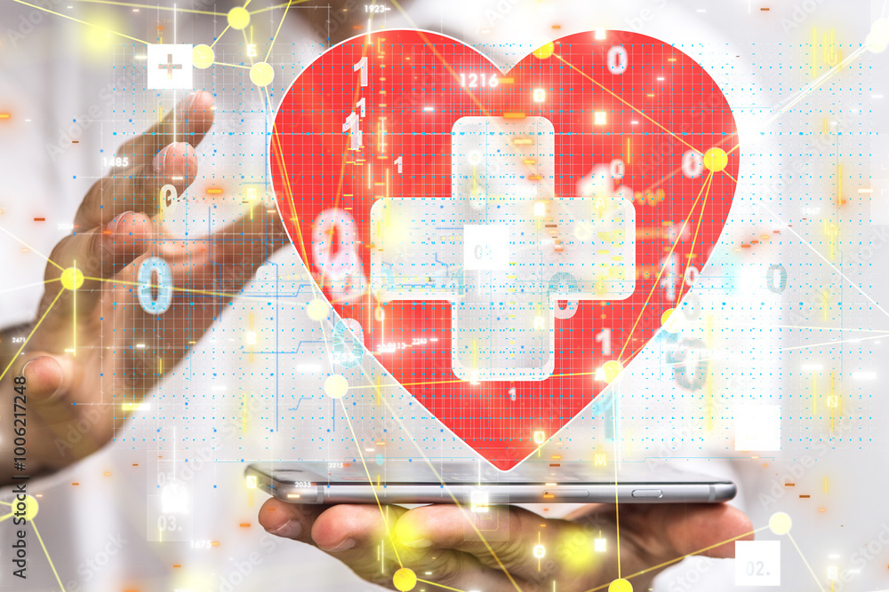 Poster digital medical futuristic interface 3d rendering