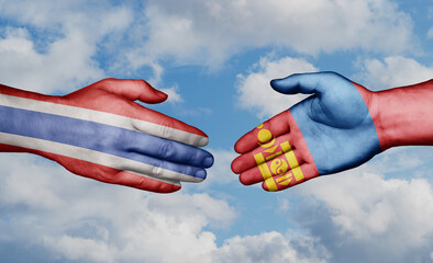 Mongolia and Thailand country handshaking with flags, consensus concept international co-operation illustration