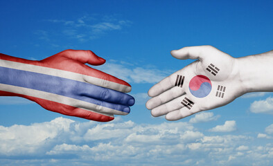 South Korea and Thailand country handshaking with flags, consensus concept international co-operation illustration