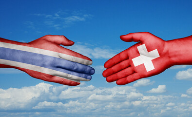 Switzerland and Thailand country handshaking with flags, consensus concept international co-operation illustration