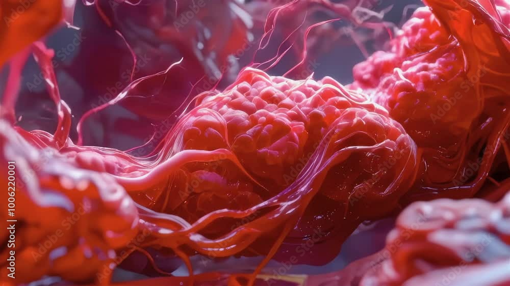 Poster macro photograph of red biological structure with intricate details and vivid colors