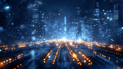 Digital Cityscape: Futuristic Architecture with Glowing Lights