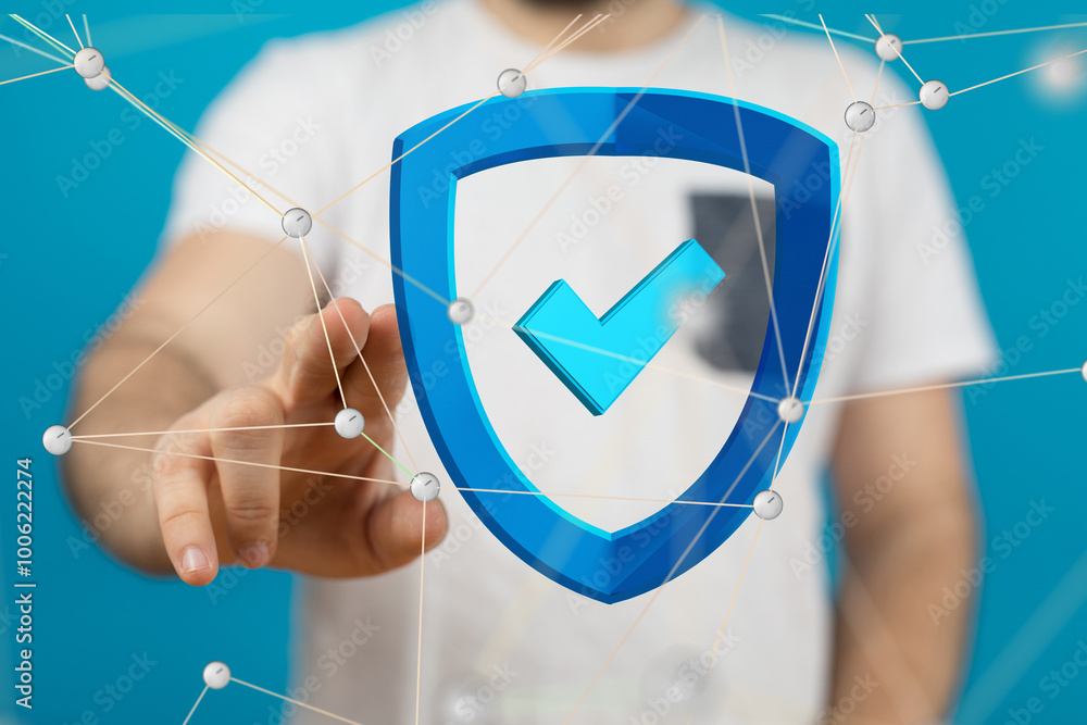Poster Information technology protected with firewall, secure access and encryption against cyber
