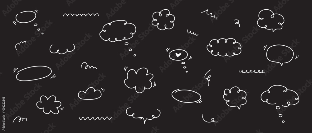 Aufkleber speech bubbles, clouds and and doodle elements hand drawn set. isolated simple vector illustration o