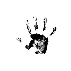 Watercolor, Acrylic Black kids Handprint Isolated on White Background. Isolated Children, Adult Palm Print. Kids Hand Print Crafts.