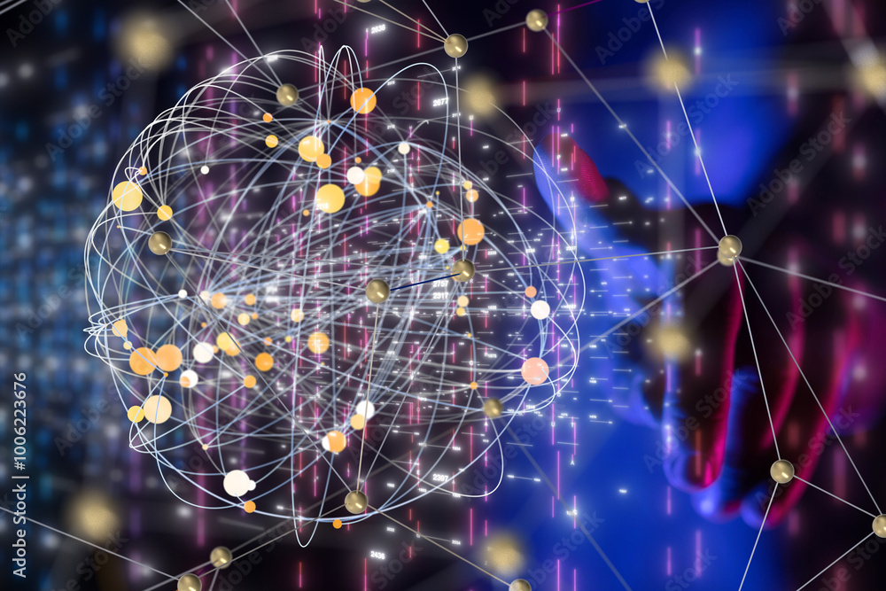 Poster conference digital network and data concept 3d