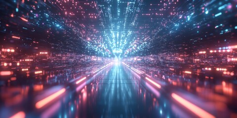 Obraz premium a futuristic city with neon lights and a long tunnel