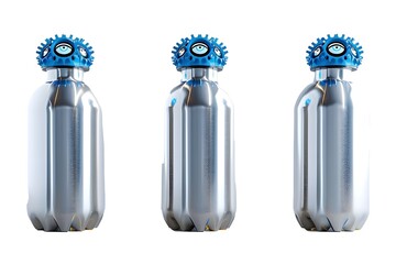 Design of stainless steel water bottle with blue wheels and four-eye light