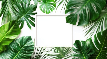 Green Tropical Leaves Frame for Background Design