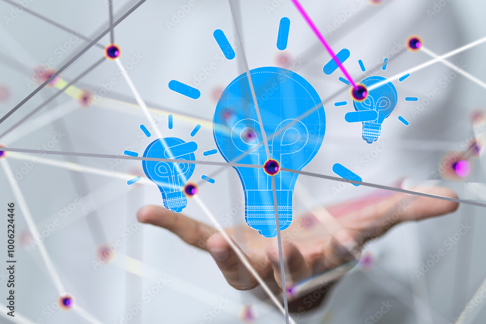 Poster Neural network 3D illustration. Big data and cybersecurity - 3d