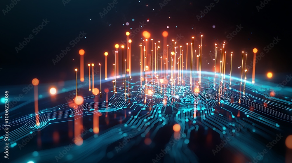 Poster digital network connections with floating lights
