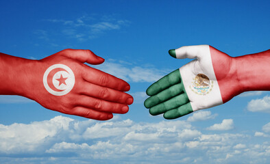 Mexico and Tunisia country handshaking with flags, consensus concept international co-operation illustration