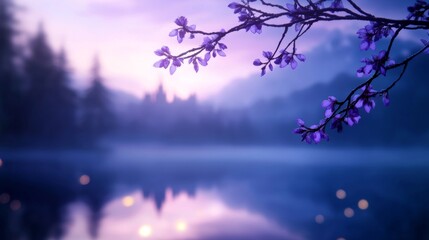 Dreamy Desert Oasis, a serene landscape featuring a vibrant green lake surrounded by flowers, a majestic castle under a colorful sunset sky, and twinkling lights in a tranquil forest.