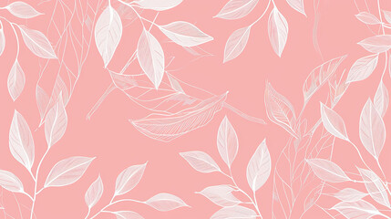 A pink background botanical illustration with simple shapes. The design consists of simple white lines on a pink background, creating a minimalist and clean aesthetic.