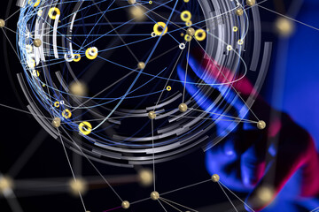 Global network. Blockchain. 3D illustration. Neural networks and artificial intelligence. Abstract