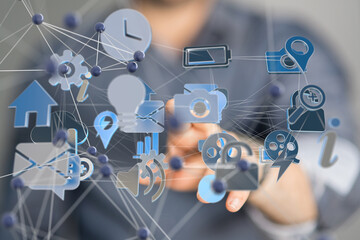 Neural network 3D illustration. Big data and cybersecurity