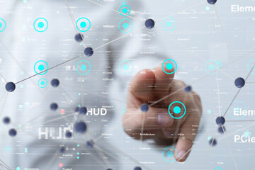 Neural network 3D illustration. Big data and cybersecurity