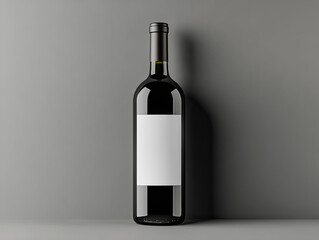 Red wine bottle with a blank white label mockup on a grey background. Created with Ai