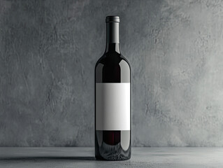  Red wine bottle mockup with a blank white label on a grey background. Created with Ai