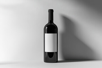  Red wine bottle mockup with a blank white label on a light gray background. Created with Ai