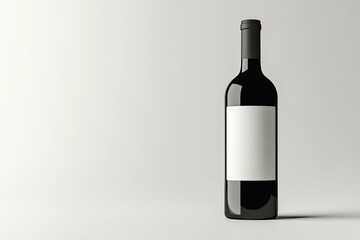 Black bottle of red wine with a white label mockup on a light gray background. Created with Ai