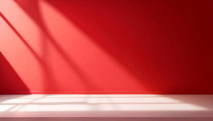 Obraz premium Wall interior background, studio and backdrops show products. with shadow from window color red background for text insertion and presentation product