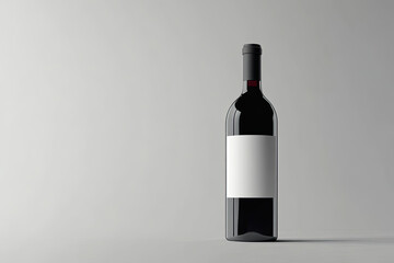 Red wine bottle mockup with a blank white label on a grey background. Created with AI