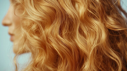 Curly blond hair closeup, no face. Back view of beautiful blond woman with long wavy hair.