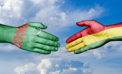 Bolivia and Turkmenistan country handshaking with flags, consensus concept international co-operation illustration