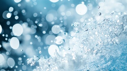 Frozen Waves, dynamic movement of blue water and snow, a blizzard backdrop with a soft watercolor effect, capturing the essence of winter's chill and fluidity.