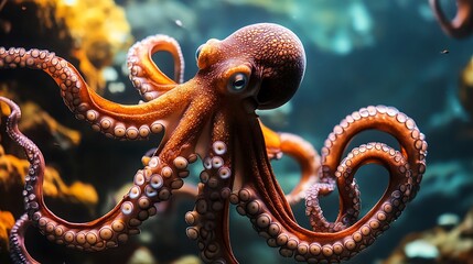 Obraz premium Fascinating big octopus exploring coral reef environment picture