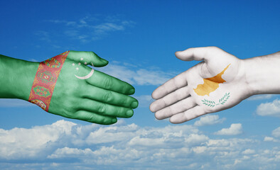 Cyprus and Turkmenistan country handshaking with flags, consensus concept international co-operation illustration