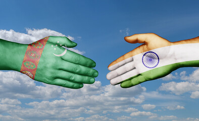 India and Turkmenistan country handshaking with flags, consensus concept international co-operation illustration