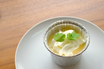Custard pudding in an aluminum cup