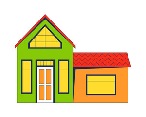 Modern house with garage 2D cartoon object. Contemporary front door. Real estate facade. Architectural building exterior isolated element flat vector clipart on white background. Spot illustration