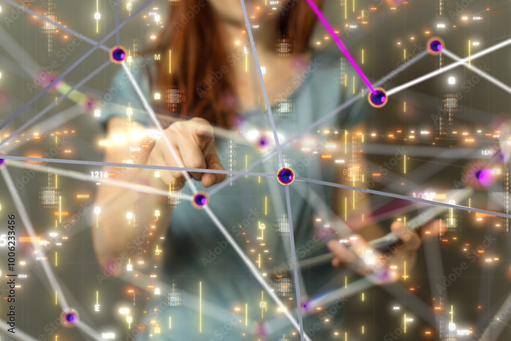 Poster neural network 3d illustration. big data and cybersecurity - 3d