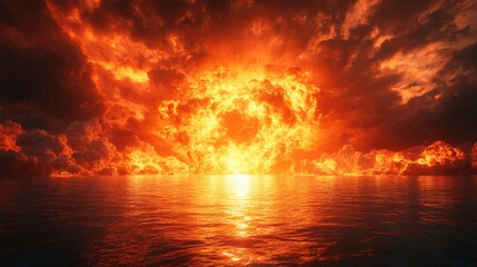 Nuclear Explosion over the Ocean with Mushroom Cloud Rising