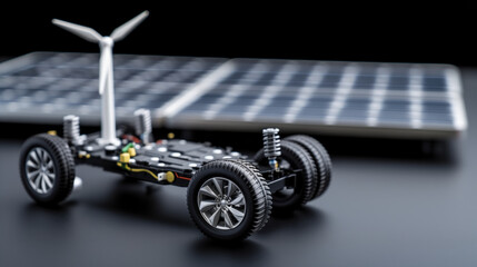 Electric vehicle model with solar panels and wind turbine
