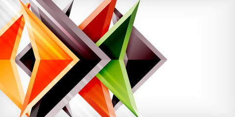 Arrows with 3d effect abstract background. Triangles on light grey backdrop