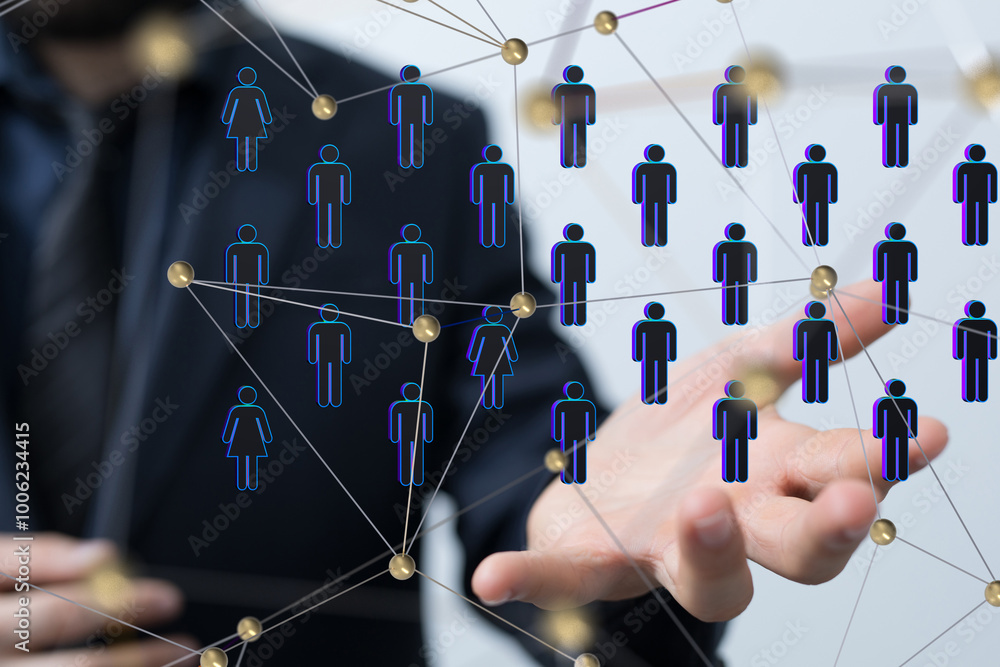 Poster Global network. Blockchain. 3D illustration. Neural networks and artificial intelligence. Abstract