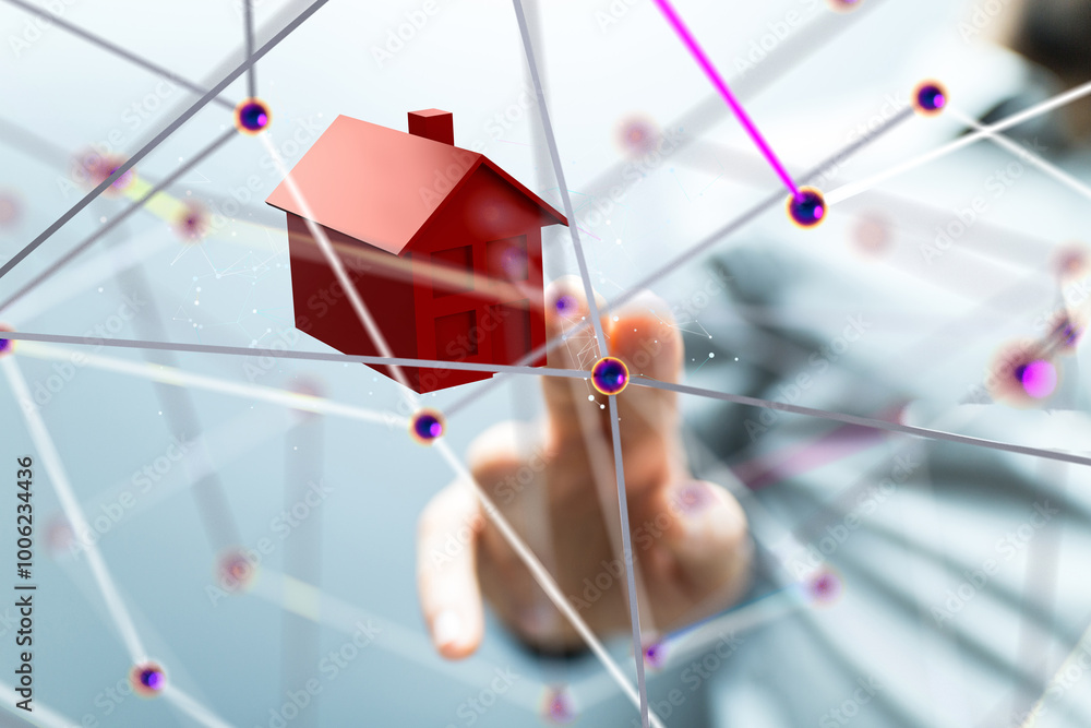 Poster house. data Big data visualization background.Abstract technology - 3d