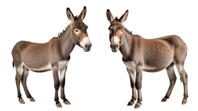 two donkeys isolated on transparent background
